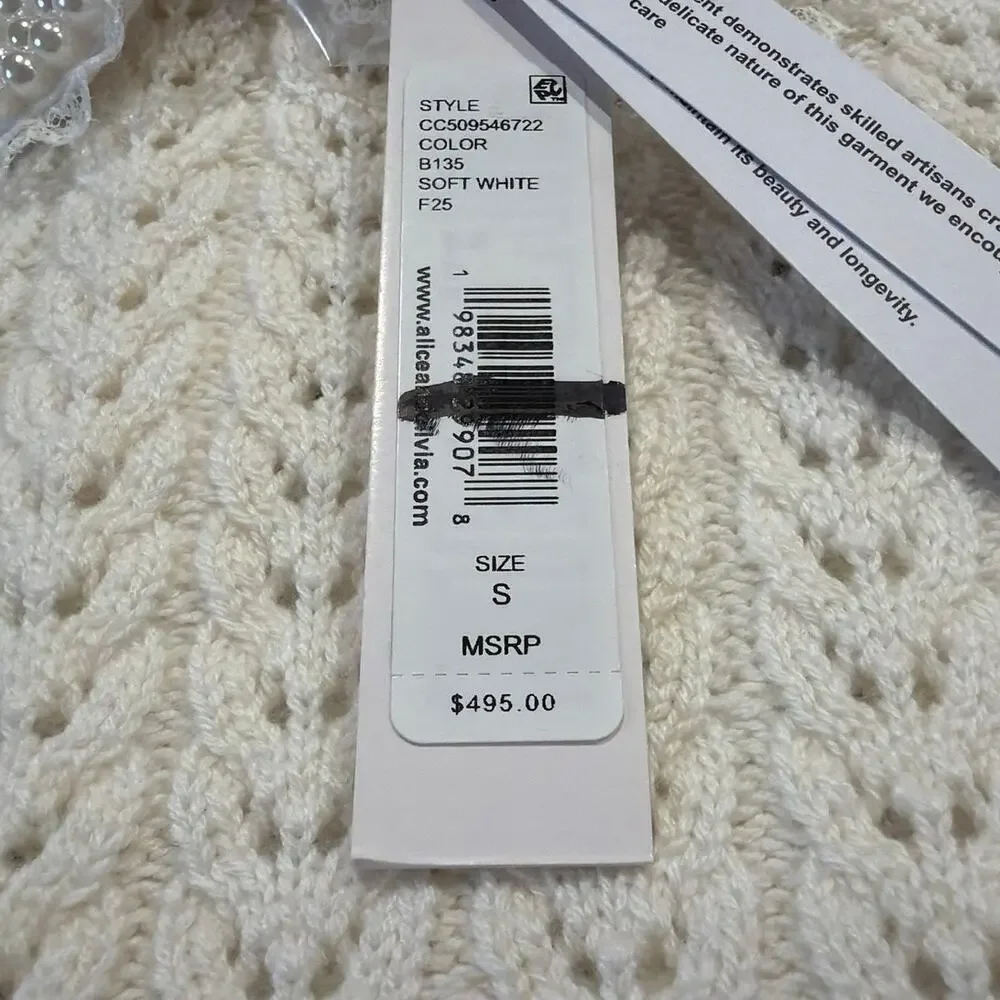 NWT Alice + Olivia Pearl Collar Puff Sleeve Sweater, Small, Cream Cotton Wool - Picture 5 of 9